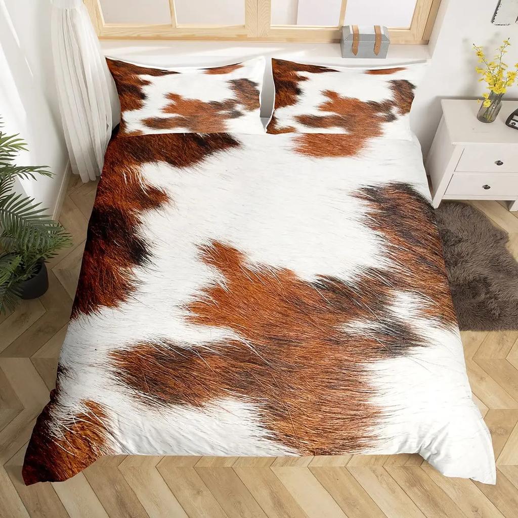 Комплект постельного белья из коровьей шкуры Пэчворк Принт коровы Пододеяльник Фермерское животное Пододеяльник Западный ковбой Фермерский дом Полиэстеровый чехол для одеяла