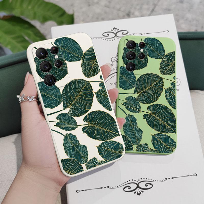 Green Gold Leaf Phone Case For Samsung Galaxy S25 FE S24 S23 S22 S21 S20 Ultra Plus S10 Note 20 ultra 10 9 Plus Cover