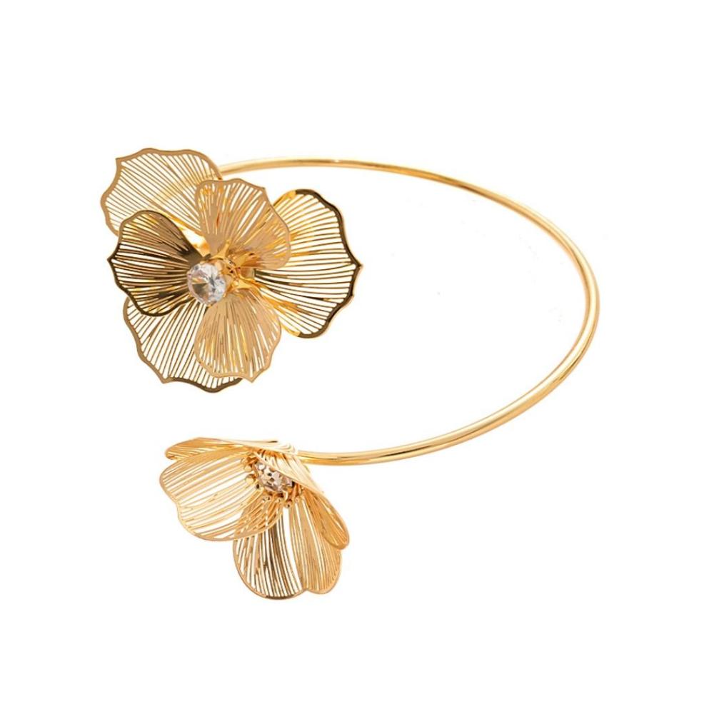 Geometry Wave Line Women Cuff Bangle Hollow Flower Bohemian Bracelet Wide Open Arm Cuff Summer