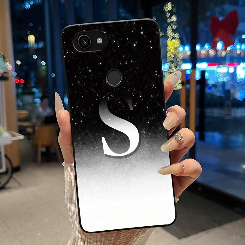 Shiny Starry Sky A-Z Letter Phone Case For Google Pixel 3a Soft Silicone Black Case For Google Pixel 3a XL Anti-scratch Casing