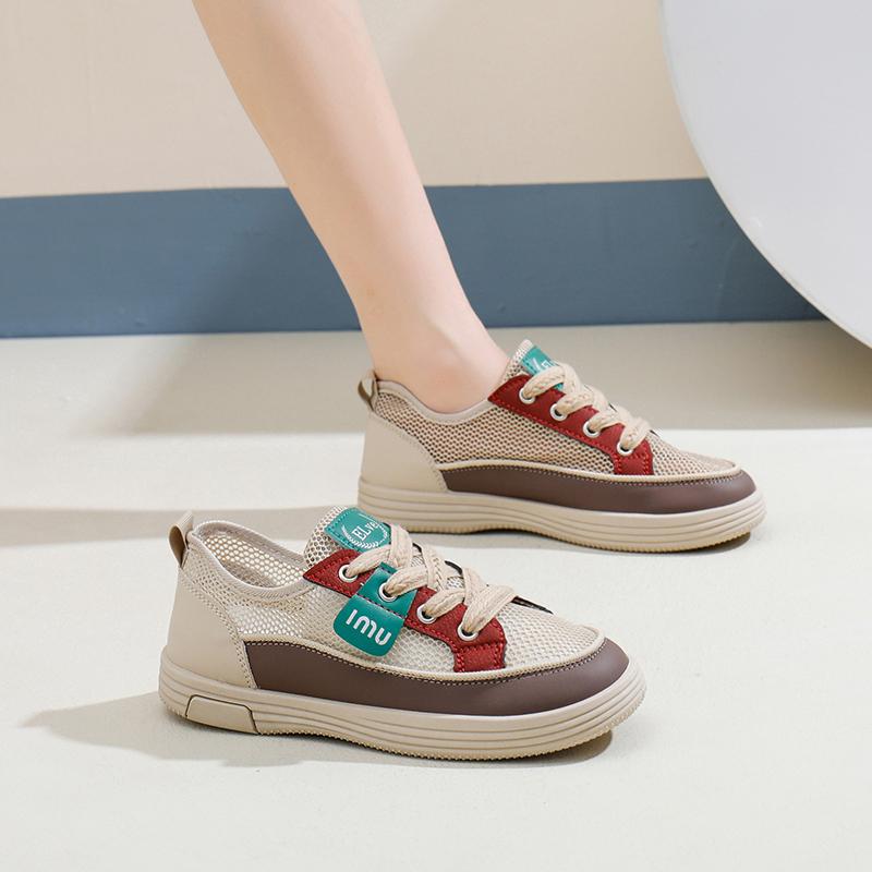 Fashion 2025 Shoes Female Mixed Colors Mesh Women's Vulcanize Shoes Outdoor Breathable Women Sneakers Lace Up Low Heel Casual Shoes