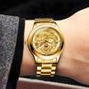 FNGEEN Men's Watch Light Luxury Relief Golden Dragon Watch Waterproof Diamond Inlaid Ruby Mens Quartz Watch