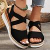 Fashion Ankle Cross Band Wedges Women's Sandals Elastic Strap Solid Non Slip Platform Sandalias Outdoor Soft Comfortable Ladies Zapatos