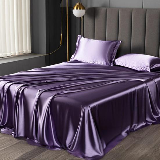 Yousheng Glossy Satin Sheets Solid Color Bed Sheet with 2 Pillowcases Cooling Wrinkle-Free Silky Smooth Sheets for Most Bed Sizes