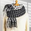 2025 Winter New Scarf Women'S Imitation Cashmere Extended Thousand Bird Plaid Scarf Scarf Neck Tassel Shawl