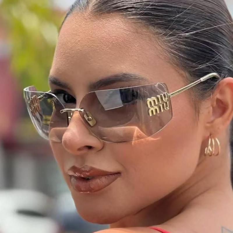 Light Luxury Frameless Curved Metal Sunglasses with Personalized Y2k Millennium Hot Girl Style, Popular Street Photography Trend Sunglasses