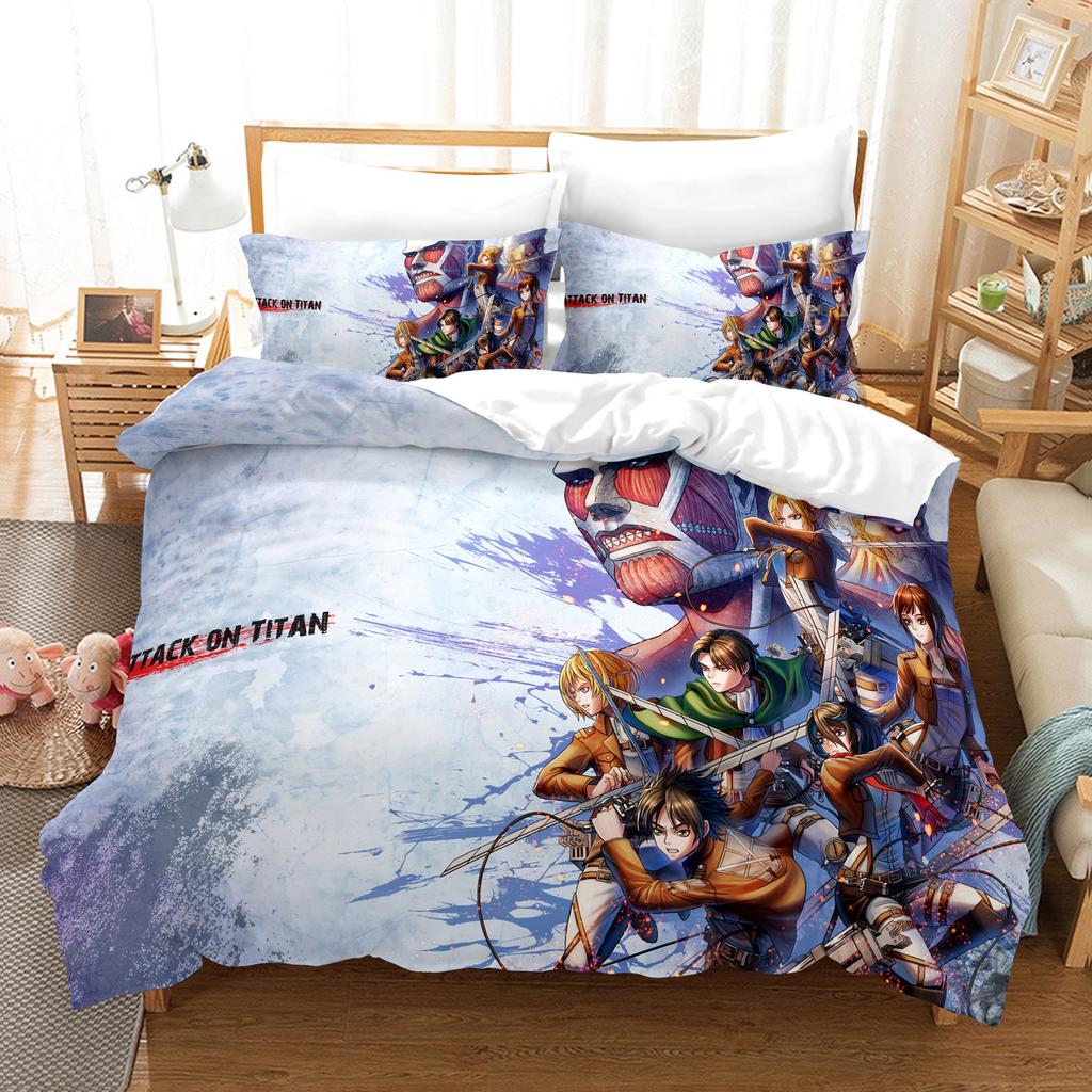A-Attack O-On T-Titan Bedding Sets Anime 3D Printed Duvet Cover Pillowcase Soft Skin-Friendly Boys Adult King Size Home Textiles