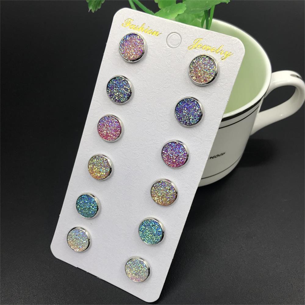 6 пар/набор Уникальные серьги-пусеты из натурального камня аметиста, хрусталя и кварца с друзой