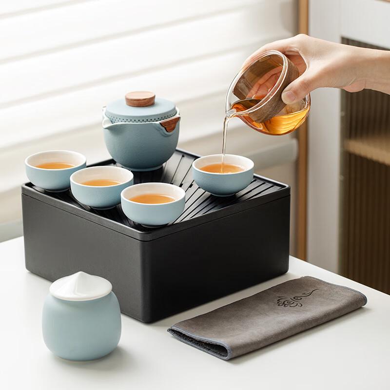 Portable Ceramic Travel Tea Set with Tea Tray
