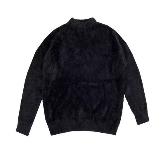 Осенне-зимний мужской свитер, свободный, толстый, трикотажный, пушистый, однотонный, с круглым вырезом, длинным рукавом, эластичный, средней длины, свитер для повседневной носки