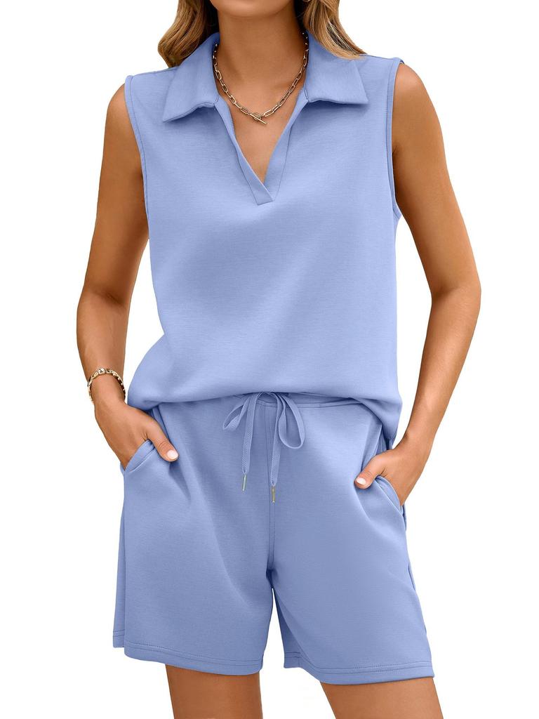 Женский повседневный спортивный комплект из двух предметов с V-образным вырезом без рукавов