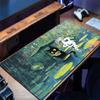 Mouse Pad Anime Black Cat Extended Mouse Mat Computer Keyboard Pad Green Plants Desktop Mat with Non-Slip Base and Stitched Edge