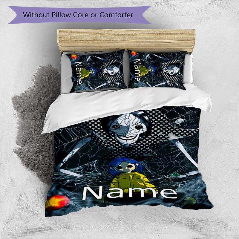 3pcs Coraline2 Cover Set - Personalized Name, HD Printed Bedding with 1 Cover and 2 Pillowcases - Perfect for Home Decor, Easy Care