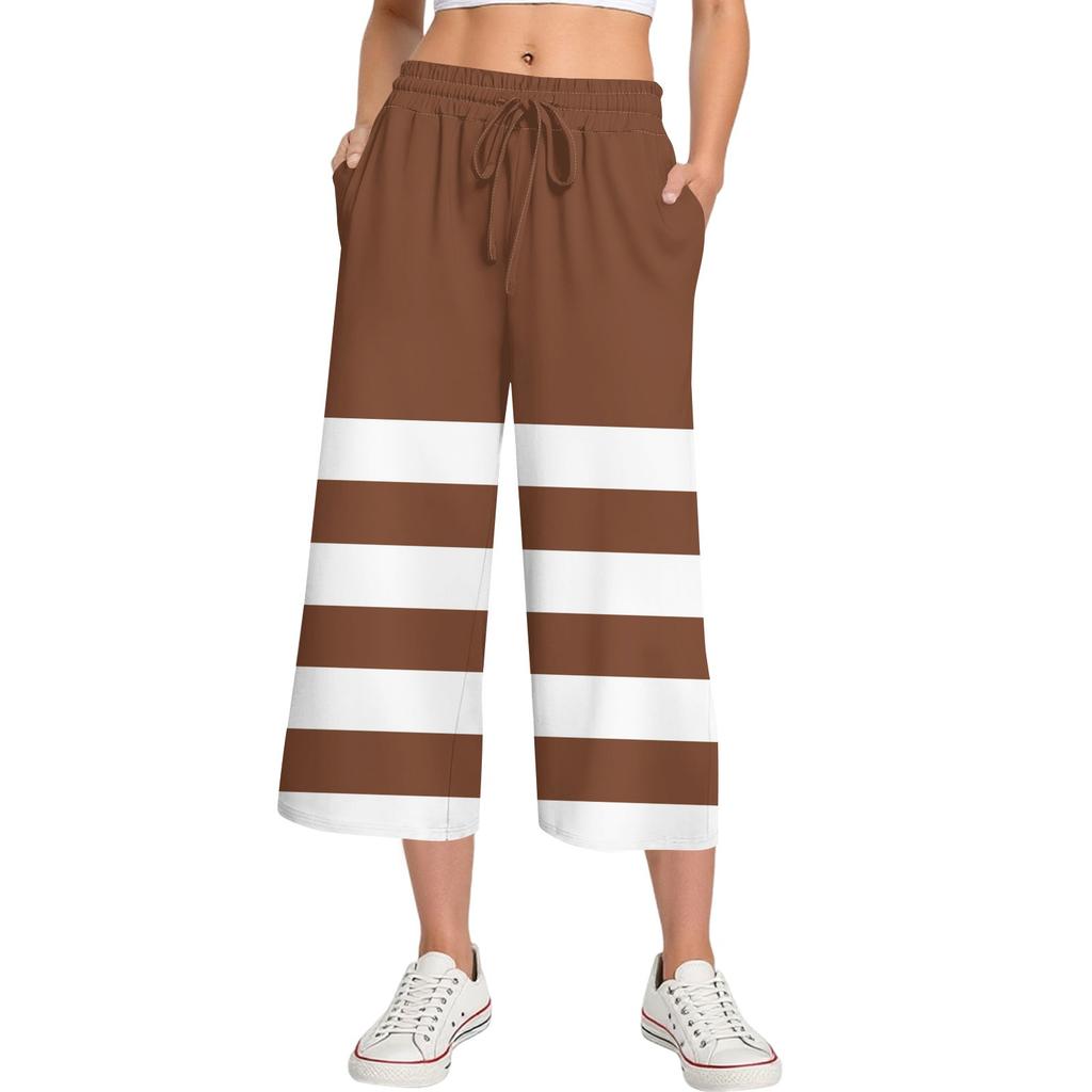 Женские летние повседневные спортивные брюки с высокой талией и принтом, укороченные брюки свободного покроя