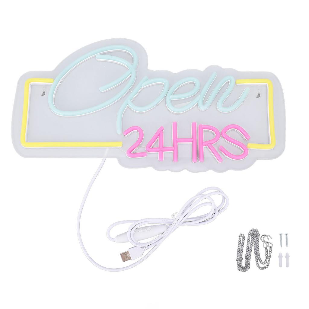 Неоновая вывеска «Открыто 24 часа», регулируемая яркость, светодиодная неоновая вывеска «Открыто» с питанием от USB для бара, паба, клуба, магазина