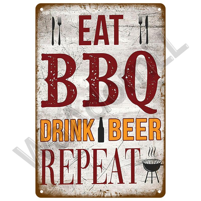 Vintage Tin Sign Dad`s BBQ Yard Outdoor Party Decoration BBQ Zone Metal Sign Plate Retro Barbecue Rules Slogan Decor Accessories