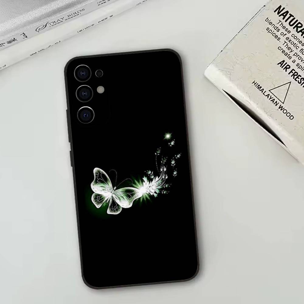 Светящаяся в темноте бабочка Чехол для телефона для Samsung S25, S24, S21, S22, S23, S30, Ultra, S20, Plus, Fe, Lite, Note, 10, Черный чехол