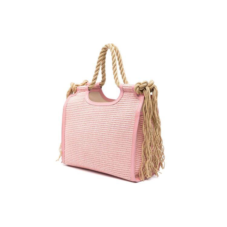 Marni Logo Embroidered Cotton And Calfskin Tote Bag Women handbags Light-Pink P3860BMMP0024U0ZO708