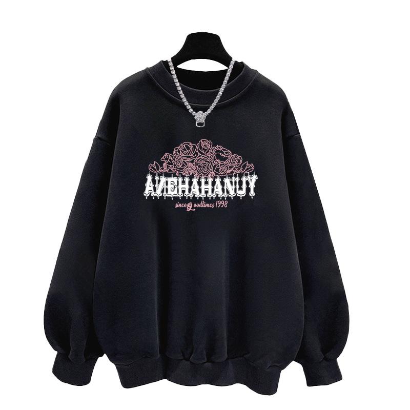 Тяжелый простой японский оверсайз свитшот с круглым вырезом из чистого хлопка женский осенне-зимний на флисе, утолщенный, без капюшона