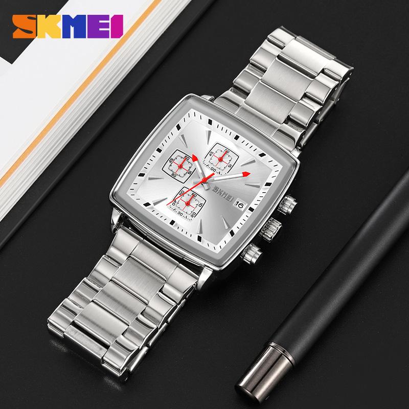 Новые кварцевые часы мужские прямоугольные наручные часы мужские роскошные деловые часы с хронографом Relogio Masculinoes