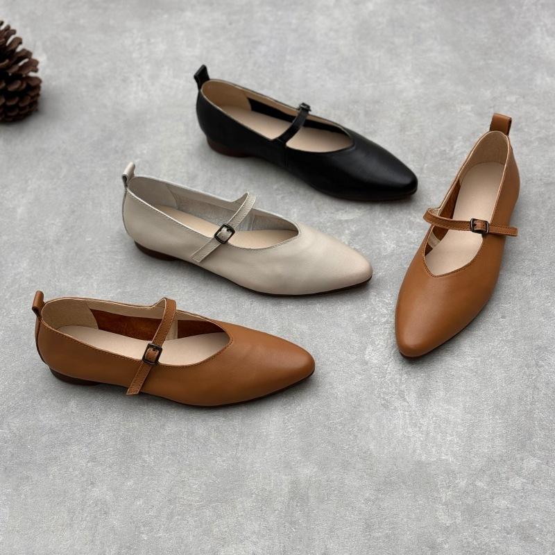 Johnature Женские туфли на плоской подошве из натуральной кожи с острым носком, простые универсальные туфли с ремешком и пряжкой, на мягкой подошве