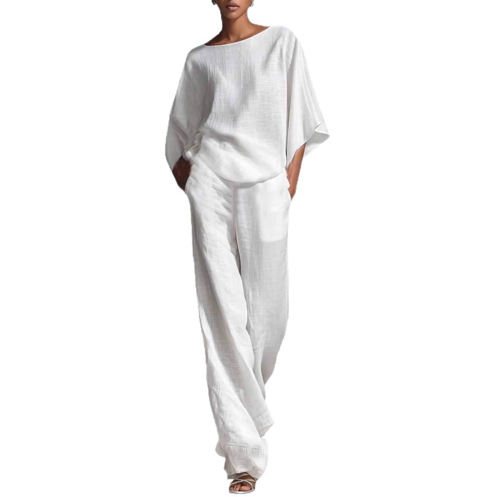 2026 Spring/Summer Women's Beach Vacation Cotton and Linen Top & Pants Set