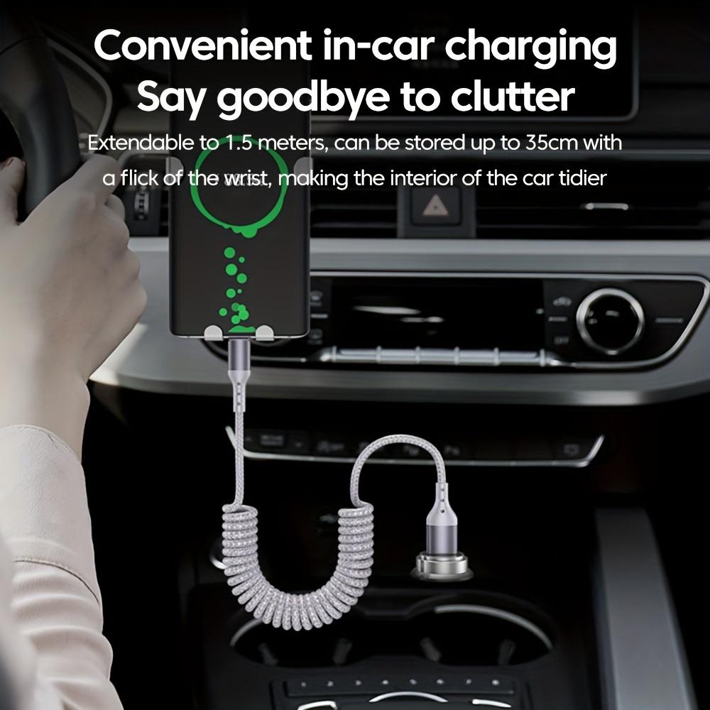 90-градусный 100-ваттный пружинный USB Type C кабель для быстрой зарядки в автомобиле для Samsung Xiaomi, USB C Data Cord для iPhone 15 Huawei, USB C провод