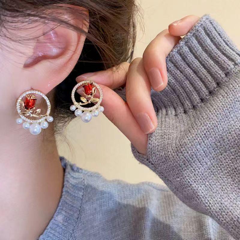 Серьги-каффы Ancola Red Silver Geometric с эмалью - Ретро мода, Высококлассные каффы для женщин