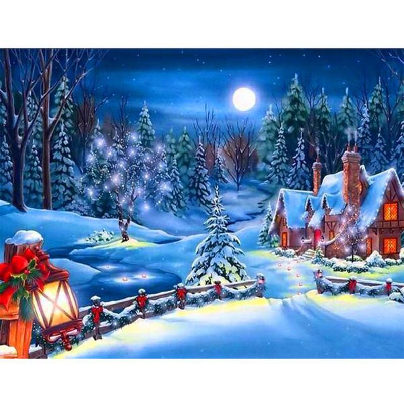 DIY Snow Scenic 5D Diamond Painting Full Round Drill Resin Winter Landscape Diamond Embroidery Cross Stitch Wall Art Gift