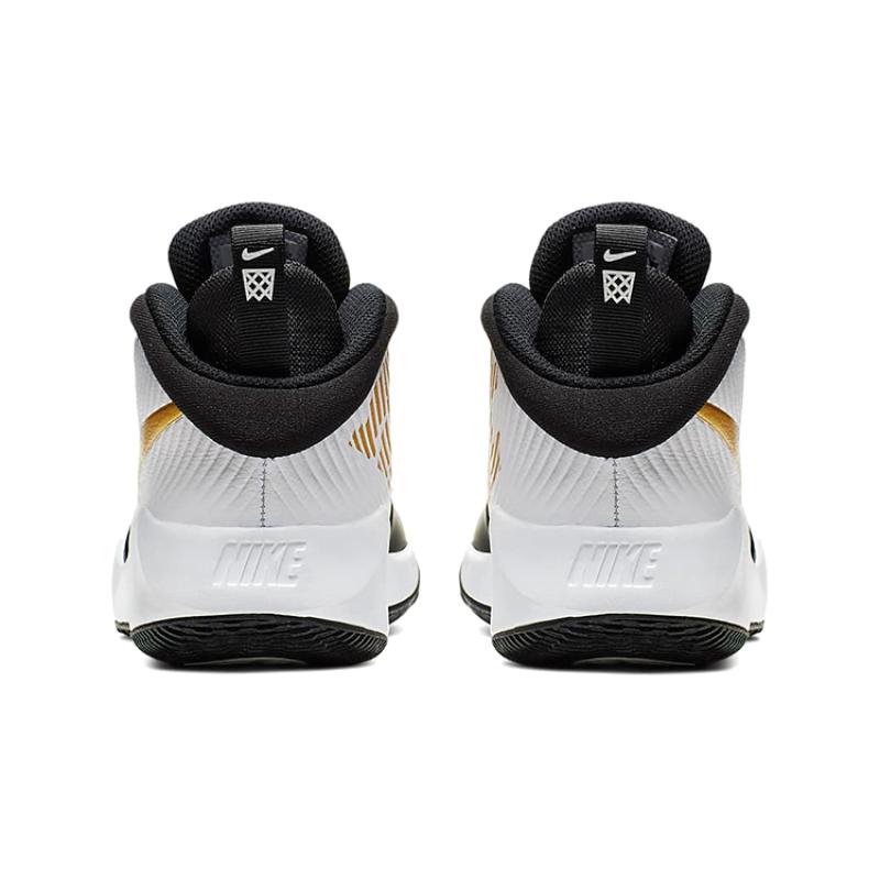 Nike Детские баскетбольные кроссовки Team Hustle D 9 со средней высотой верха, черно-бело-золотые, AQ4224-004