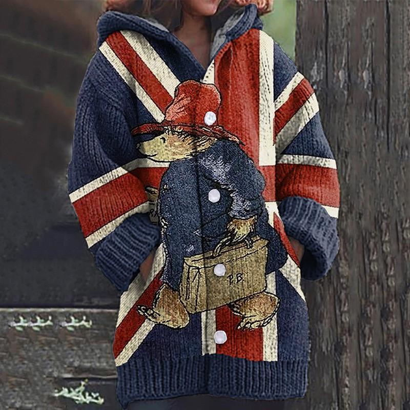Womens 3D Animal Print Hooded Sweatshirt Casual Open Front Jacket