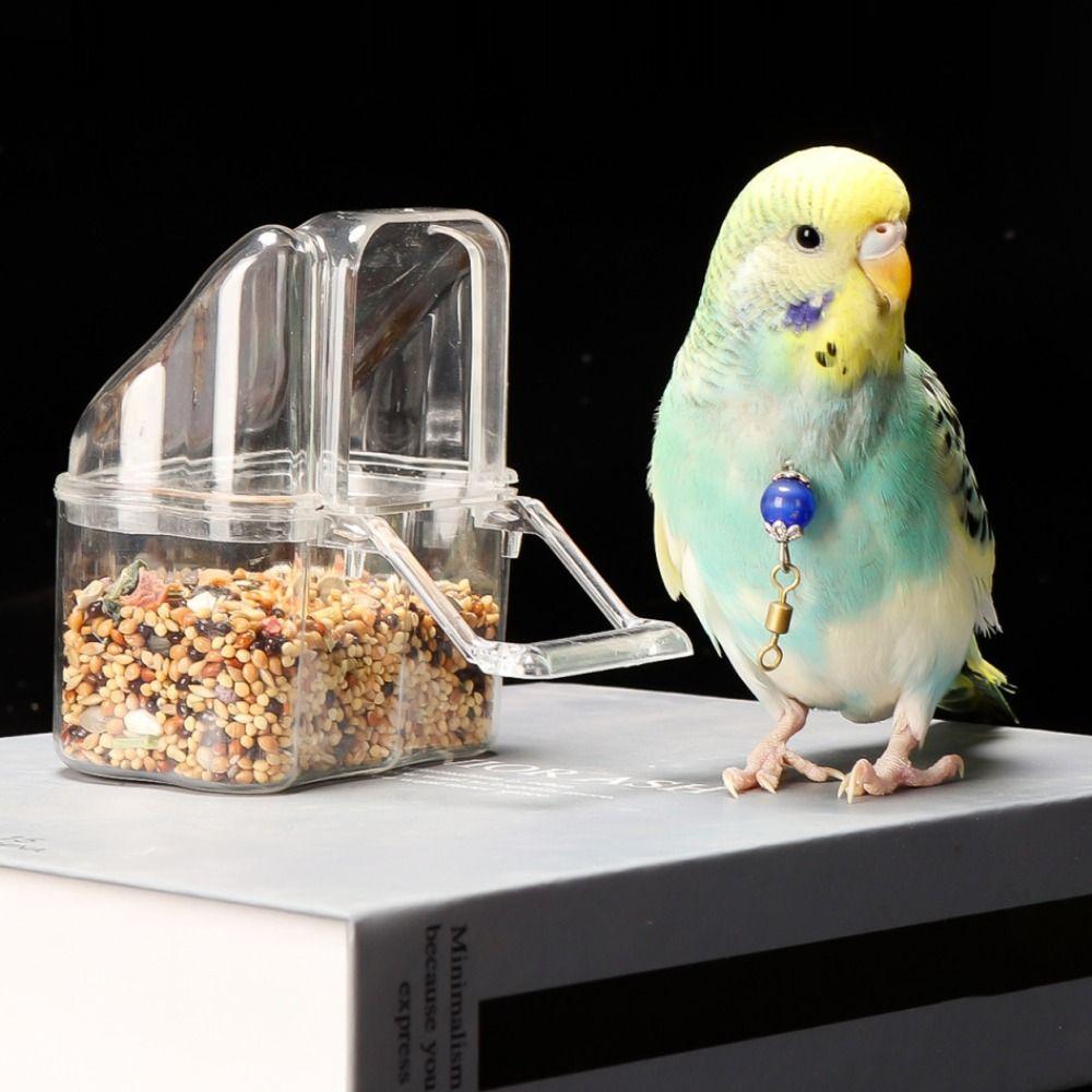 Anti Spill Hanging Food Bowl Clear Plastic Parakeet Feeder Compact Bird Cage Feeder Cup Bird Cage
