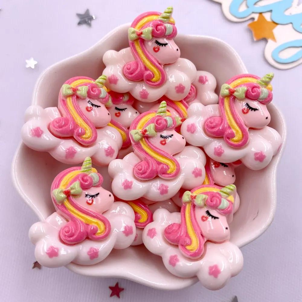 10 шт. Смола Каваии Красочный Мультяшный Радужный Единорог Плоская Спинка Камень Фигурка Рождественский Декор Скрапбук DIY Аксессуары для Бантов
