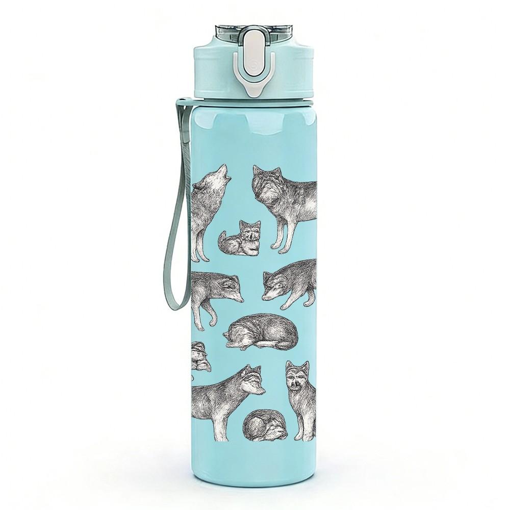 1PC Wolf Pack Silhouette Art 750ml Color Plastic Sports Water Bottle Leakproof Flip Straw Lid Suitable for Sports Office Home Use
