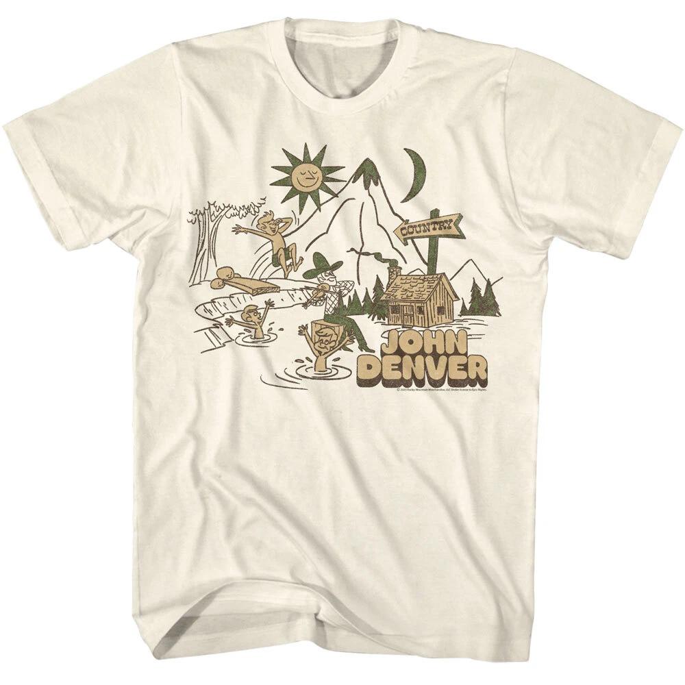 John Denver Country Cabin Swimming Lake Sunshine Men's T Shirt Folk Music Merch