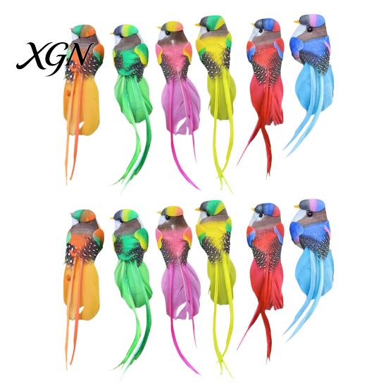 Artificial Craft Birds for DIY Projects 12Pcs Pearl Birds, Feather Bird Ornament with Clip, Colorful Small Window Displays Realistic Fake Craft, Micro