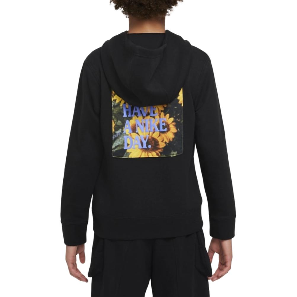 Nike Свитшот с капюшоном и цветочным принтом с логотипом, детский, черный DM8092-010