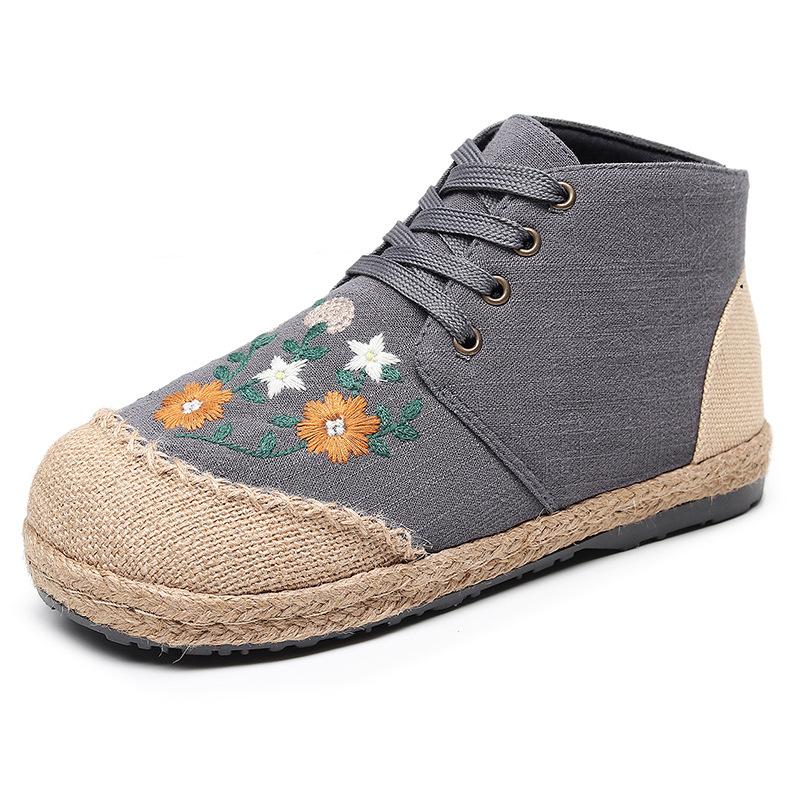 Autumn New Style Ethnic Embroidery Women's Daisy Shoes Mid-cut Cotton and Linen Embroidered Shoes for Women