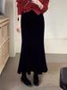 High-waisted Velvet Mermaid Skirt Women's 2025 Autumn and Winter New Style Slimming Mid-length A-line Dress.