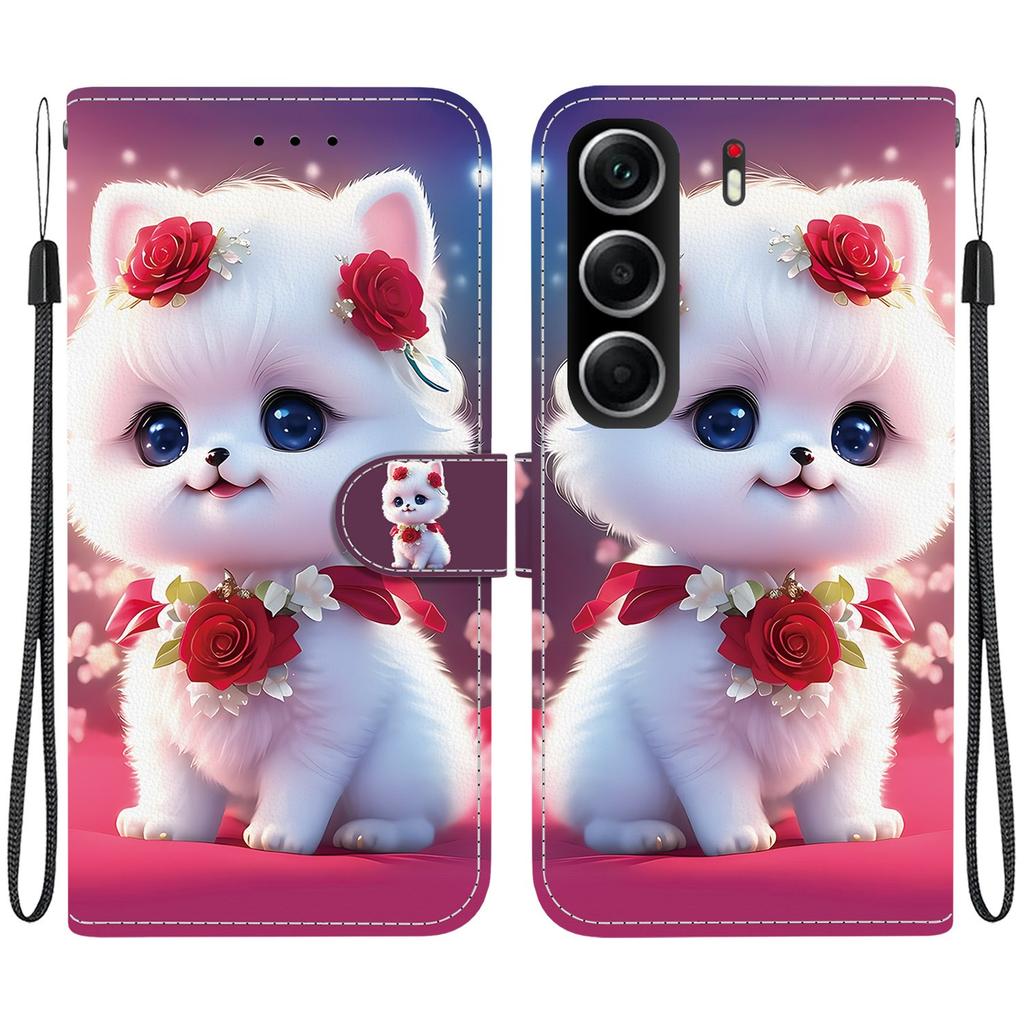 Чехол-книжка из искусственной кожи ручной работы для Tecno Camon 40, противоскользящая противоударная обложка с ремешком на запястье и дизайном в виде кошки с сердечком/розой