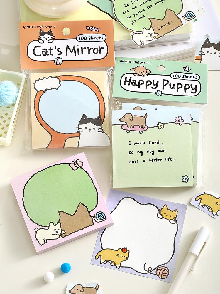 100 sheets Relaxation Series Cartoon Adhesive Cute Animals Notes Notepad Memo Pad Office School Supplies Stationery Stickers