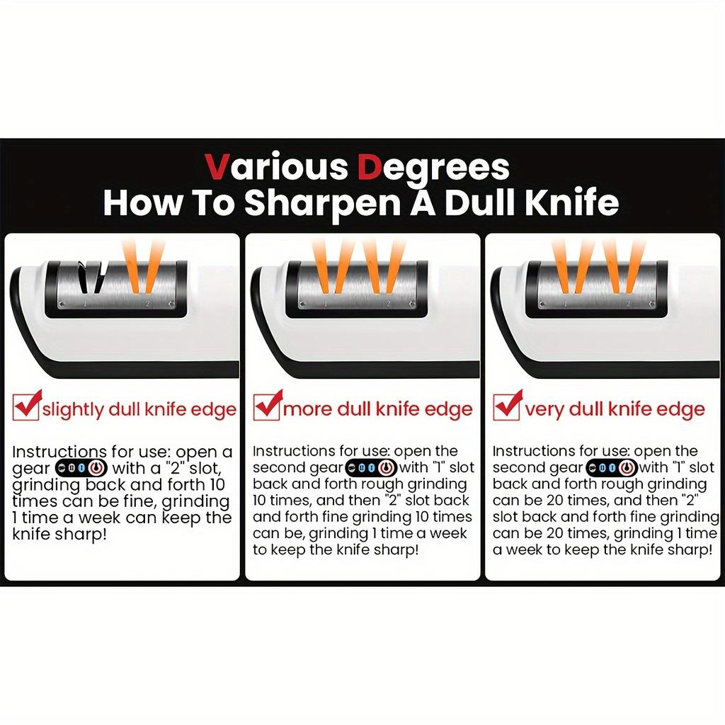 Электрическая точилка для ножей с зарядкой от USB — 2 ступени, регулируемая скорость для поварских и кухонных ножей, подходит для керамических и стальных лезвий