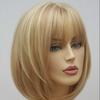 European and American Women Natural Looking Bob Wigs with Bangs Front Lace Heat Resistant Synthetic Short Straight Wigs