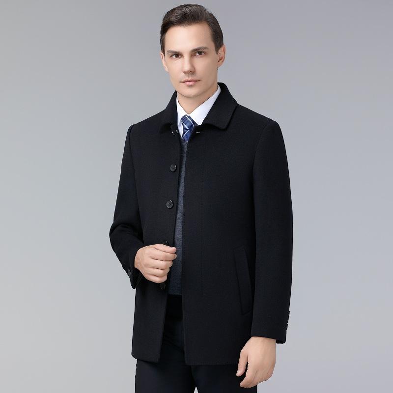 Осенне-зимнее двухстороннее шерстяное кашемировое пальто для мужчин, лацканы средней длины, деловое свободное шерстяное пальто для мужчин среднего и пожилого возраста