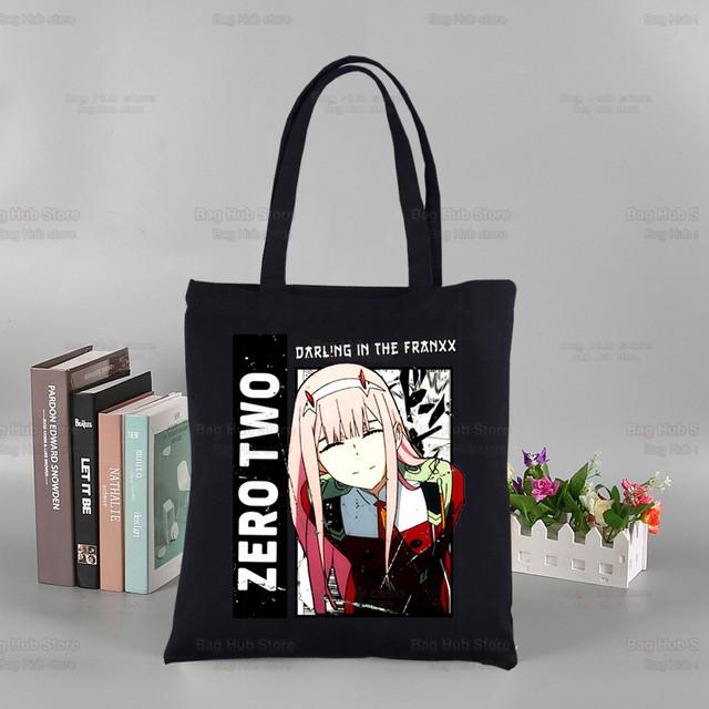 ZERO TWO аниме черные женские сумки холст Darling in the Franxx Tote сумки для покупок многоразовая сумка для покупок эко складная