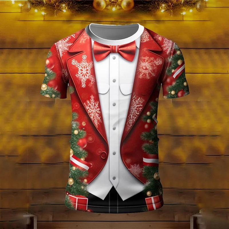 Fashion 3D Merry Christmas Print T-shirt Santa Claus Christmas Pattern T-shirt Men and Women Short Sleeve Neutral Top Clothing