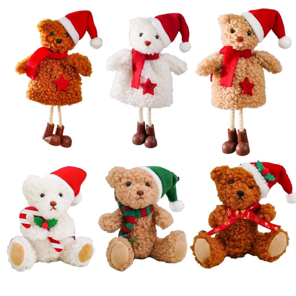 For Desktop Display Plush Bear Decor Christmas Celebration Adorable Plush Bear Ornament Festive Home Decoration