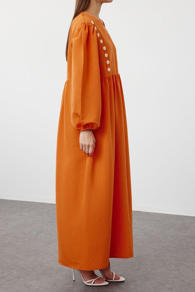 Women's Fashion Tile V-Neck Detailed Woven Linen Look Dress