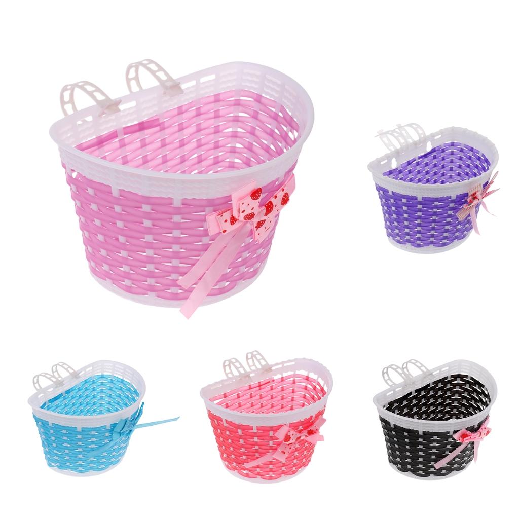 Bike Cycle Front Basket Detachable Plastic Handlebar Mount for Kids with Decorative Bows Storage for Bicycle