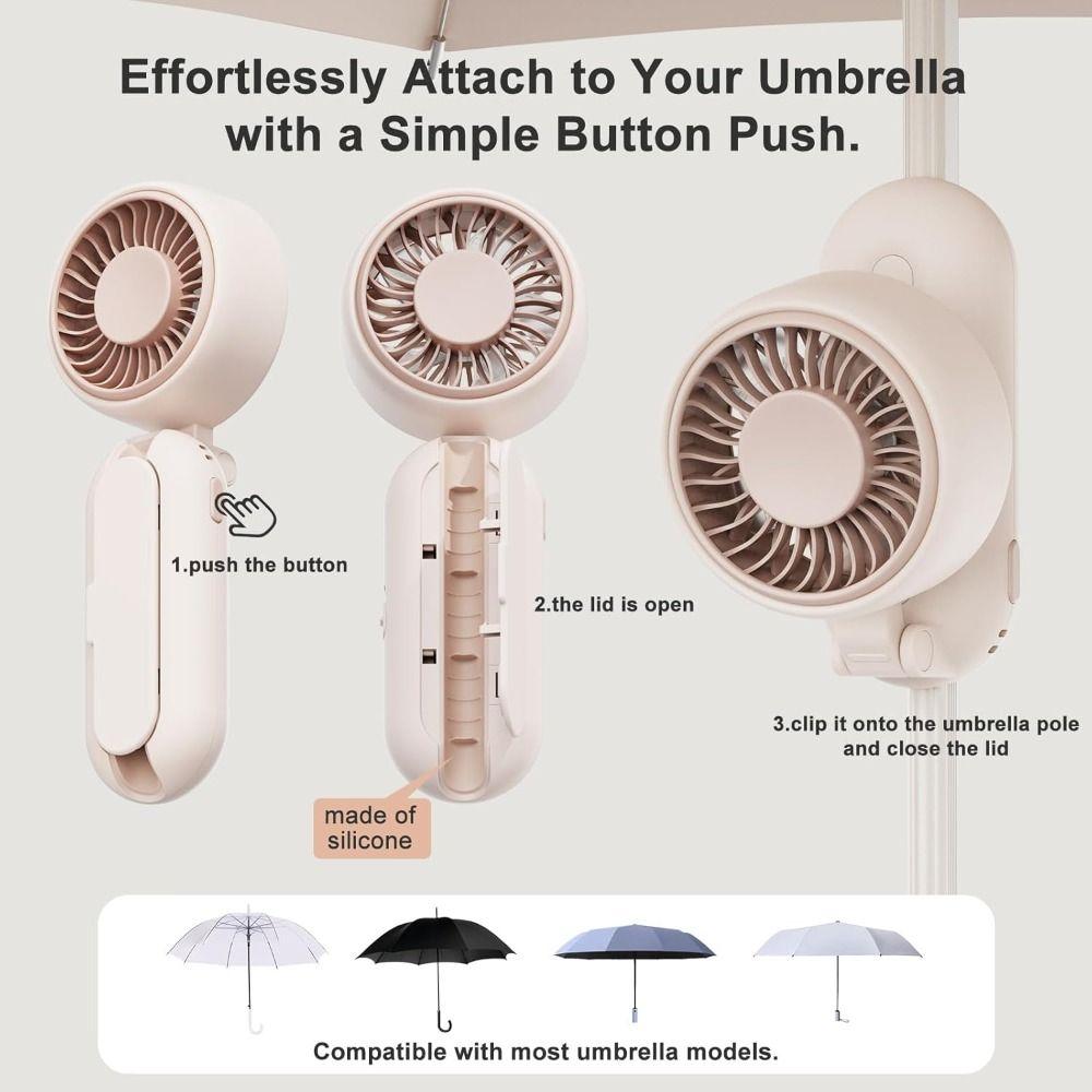 9H Runtime 4 Speeds Personal fan Handheld Small Fan Fits 8-12mm Umbrella